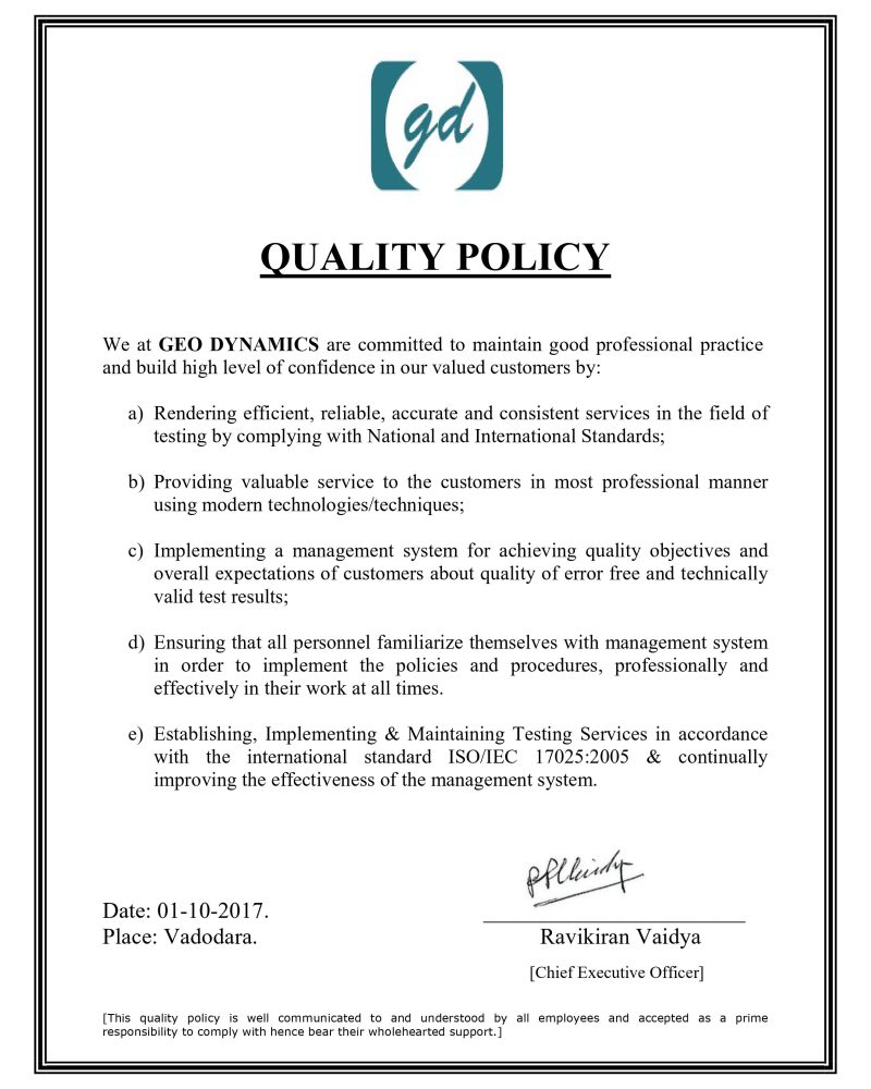 Geo Dynamics quality policy